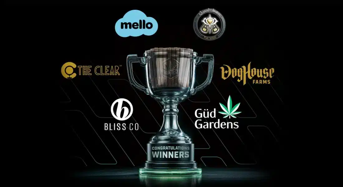 The Trophy Shelf Is Getting Crowded: RollPros Customers Keep Winning Cannabis brand logos surrounding a cannabis cup trophy with pre-rolled joints inside